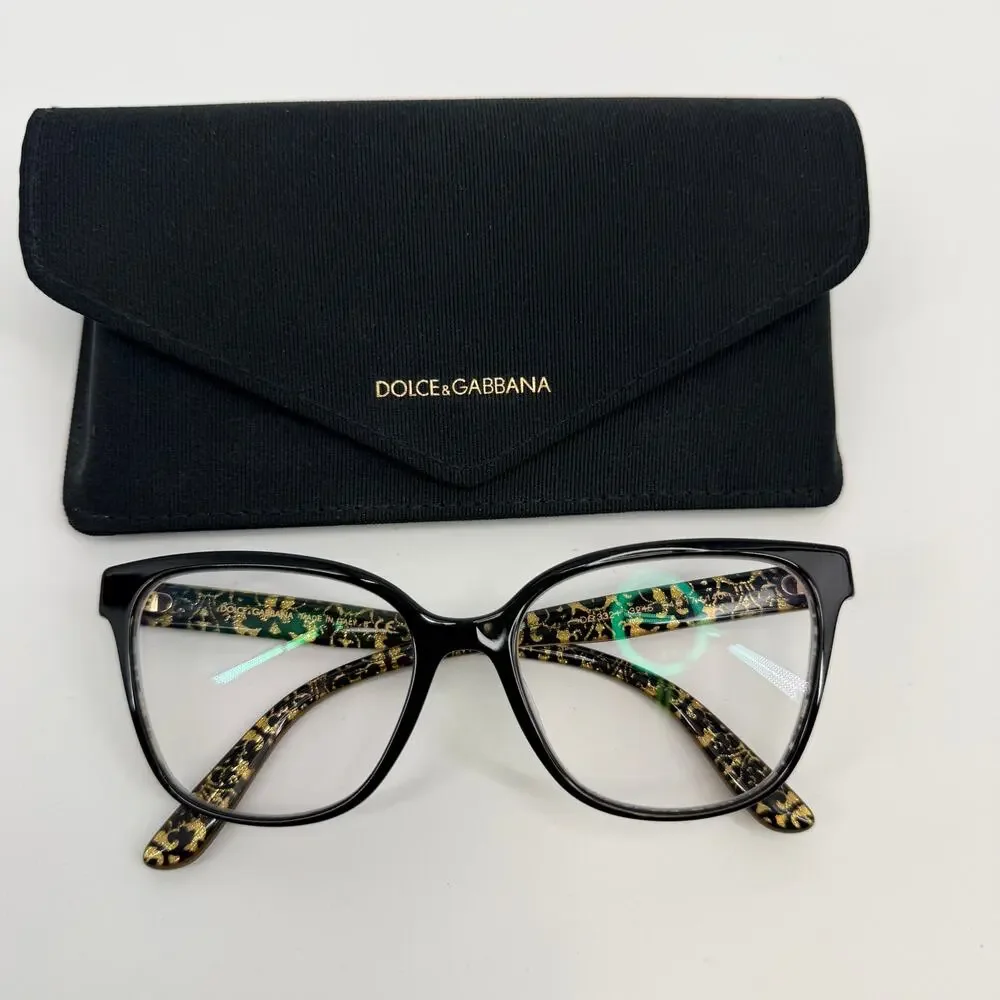 DOLCE & GABBANA DG 3321 3215 Black Damasco Gold Glitter Made in Italy 54-17-140